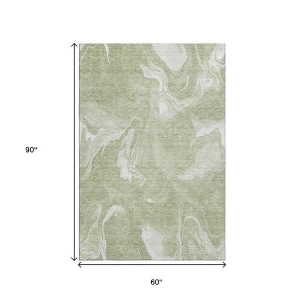 HomeRoots 5' X 8' Artichoke Green Abstract Area Rug - Durable, Washable, UV-Protected, Ideal for Families 665815