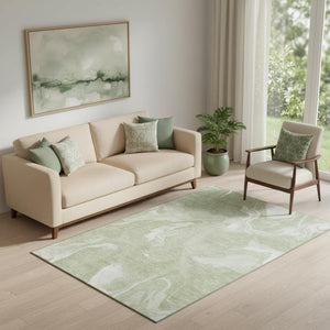 HomeRoots 5' X 8' Artichoke Green Abstract Area Rug - Durable, Washable, UV-Protected, Ideal for Families 665815