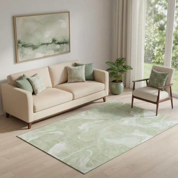 HomeRoots 5' X 8' Artichoke Green Abstract Area Rug - Durable, Washable, UV-Protected, Ideal for Families 665815