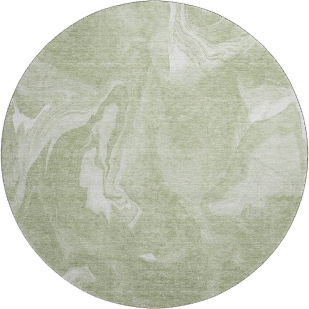 HomeRoots 8' Artichoke Green & Ivory Abstract Round Rug – Washable, UV-Protected, Durable for Busy Homes! 665816