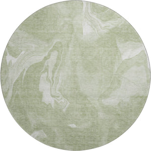 HomeRoots 8' Artichoke Green & Ivory Abstract Round Rug – Washable, UV-Protected, Durable for Busy Homes! 665816