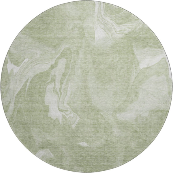HomeRoots 8' Artichoke Green & Ivory Abstract Round Rug – Washable, UV-Protected, Durable for Busy Homes! 665816