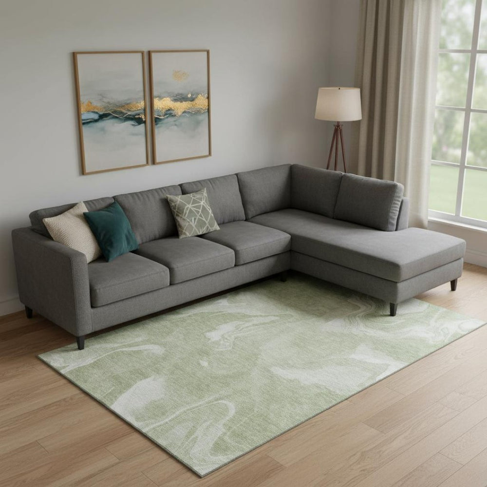HomeRoots 8' X 10' Artichoke Green & Ivory Abstract Washable Area Rug - UV Protected, Easy Care, Stylish Design 665817