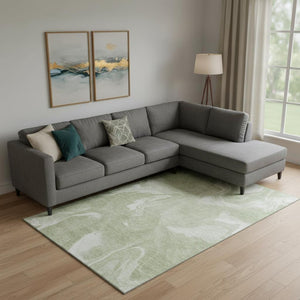 HomeRoots 8' X 10' Artichoke Green & Ivory Abstract Washable Area Rug - UV Protected, Easy Care, Stylish Design 665817