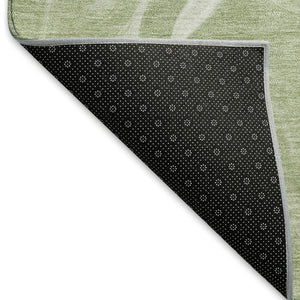 HomeRoots 8' X 10' Artichoke Green & Ivory Abstract Washable Area Rug - UV Protected, Easy Care, Stylish Design 665817