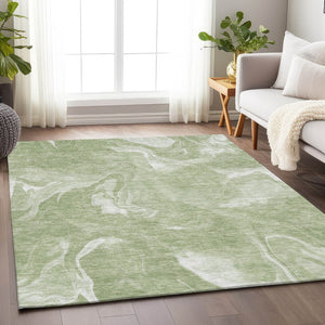 HomeRoots 8' X 10' Artichoke Green & Ivory Abstract Washable Area Rug - UV Protected, Easy Care, Stylish Design 665817