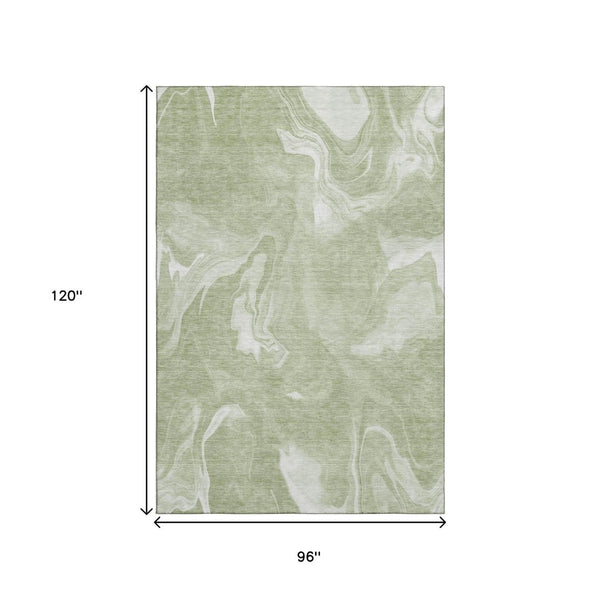 HomeRoots 8' X 10' Artichoke Green & Ivory Abstract Washable Area Rug - UV Protected, Easy Care, Stylish Design 665817