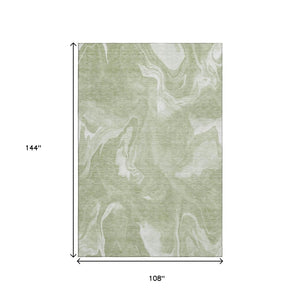 HomeRoots 9' X 12' Artichoke Green & Ivory Abstract Area Rug - Washable, Durable, UV Protected for Any Space 665818
