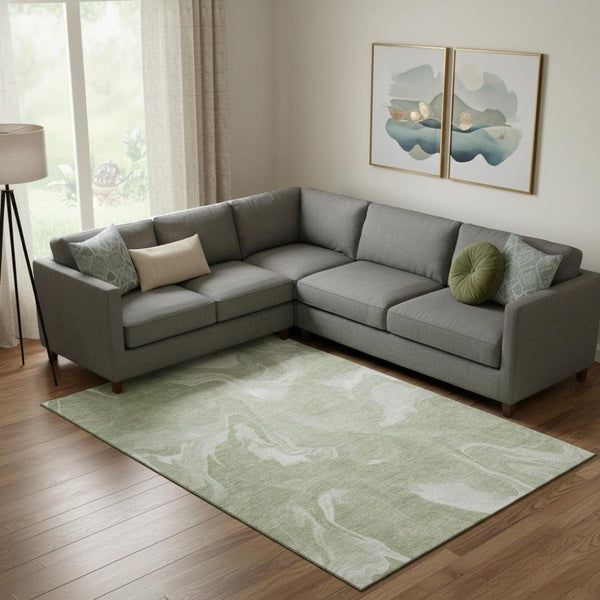 HomeRoots 9' X 12' Artichoke Green & Ivory Abstract Area Rug - Washable, Durable, UV Protected for Any Space 665818