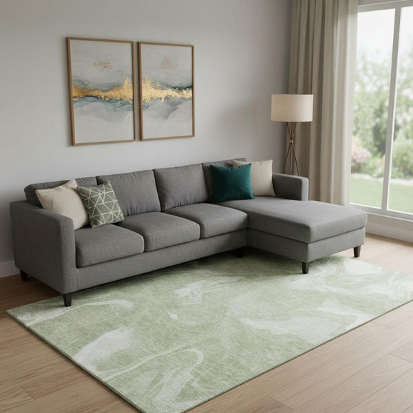 HomeRoots 10' X 14' Artichoke Green Washable Area Rug with UV Protection – Durable, Stylish, Pet-Friendly Design 665819