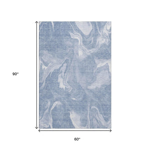 HomeRoots 5' X 8' Blue & Ivory Abstract Area Rug – Washable, UV Protected, Durable & Stylish for Every Room 665821