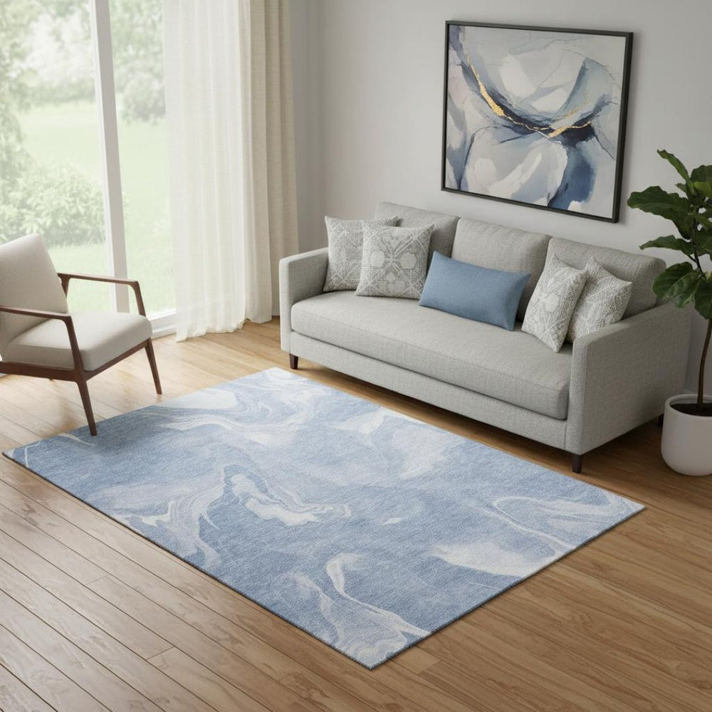 HomeRoots 5' X 8' Blue & Ivory Abstract Area Rug – Washable, UV Protected, Durable & Stylish for Every Room 665821