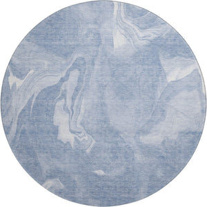 HomeRoots 8' Blue And Ivory Abstract Round Rug - Washable, UV-Protected, Stain-Resistant for High-Traffic Areas 665822