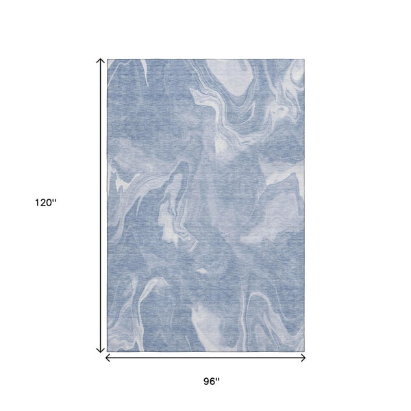 HomeRoots 8' X 10' Blue and Ivory Abstract Area Rug - Washable, UV Protected, Durable, and Stylish Design! 665823