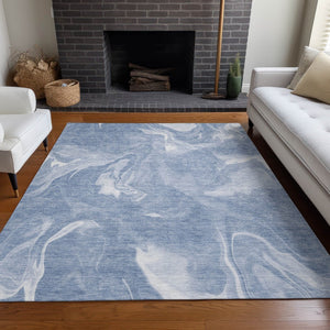 HomeRoots 8' X 10' Blue and Ivory Abstract Area Rug - Washable, UV Protected, Durable, and Stylish Design! 665823
