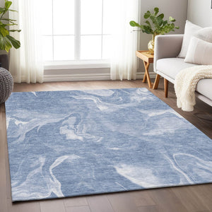 HomeRoots 8' X 10' Blue and Ivory Abstract Area Rug - Washable, UV Protected, Durable, and Stylish Design! 665823