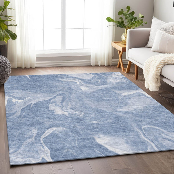 HomeRoots 8' X 10' Blue and Ivory Abstract Area Rug - Washable, UV Protected, Durable, and Stylish Design! 665823