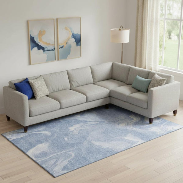 HomeRoots 9' X 12' Blue And Ivory Abstract Area Rug – Stylish, Washable, UV-Protected, Perfect for High-Traffic Areas! 665824