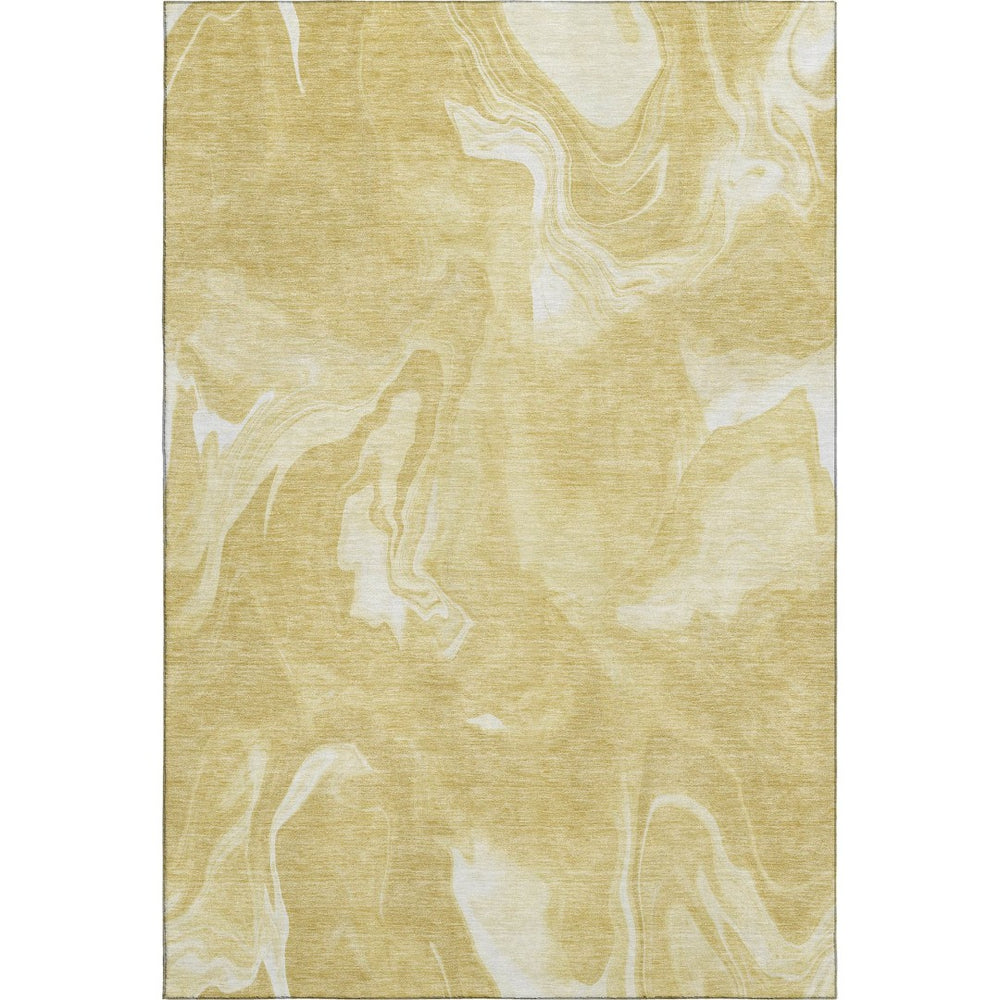 HomeRoots 5' X 8' Gold and Ivory Abstract Washable Area Rug – Stylish, Durable, UV-Protected for Busy Homes! 665833