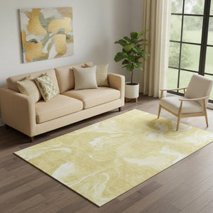 HomeRoots 5' X 8' Gold and Ivory Abstract Washable Area Rug – Stylish, Durable, UV-Protected for Busy Homes! 665833