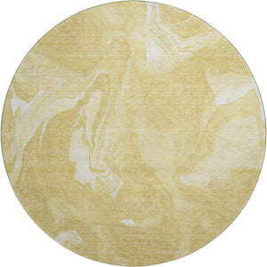 HomeRoots 8' Gold and Ivory Abstract Washable Round Rug - Stylish, Durable, UV Protected for Modern Living Spaces 665834