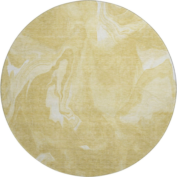 HomeRoots 8' Gold and Ivory Abstract Washable Round Rug - Stylish, Durable, UV Protected for Modern Living Spaces 665834
