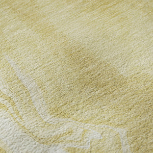 HomeRoots 8' Gold and Ivory Abstract Washable Round Rug - Stylish, Durable, UV Protected for Modern Living Spaces 665834