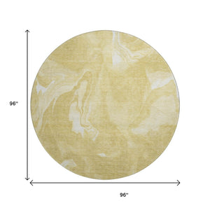 HomeRoots 8' Gold and Ivory Abstract Washable Round Rug - Stylish, Durable, UV Protected for Modern Living Spaces 665834
