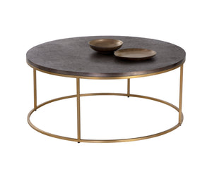 Sunpan Enya Coffee Table - Handcrafted Round Design with Bronzed Gunmetal Top & Brass Frame, Unique Style
