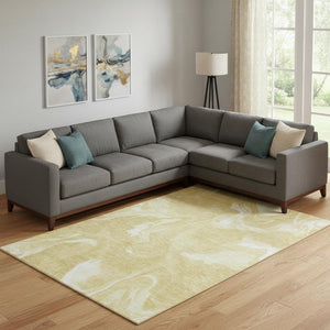 HomeRoots 9' X 12' Gold And Ivory Abstract Area Rug - Stylish, Washable, UV Protected, Stain Resistant Design 665836