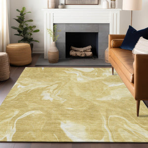 HomeRoots 10' X 14' Gold And Ivory Abstract Area Rug - Washable, Stain Resistant & UV Protected for Homes 665837