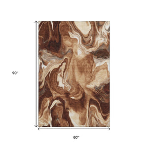 HomeRoots 5' X 8' Modern Abstract Area Rug in Rust, Ivory & Beige - Washable, UV Protected, Durable Design 665839
