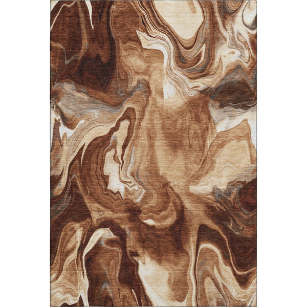 HomeRoots 5' X 8' Modern Abstract Area Rug in Rust, Ivory & Beige - Washable, UV Protected, Durable Design 665839