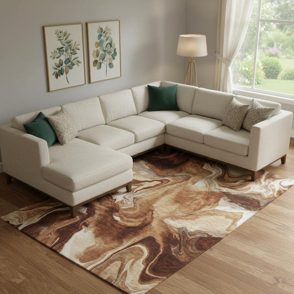 HomeRoots 9' X 12' Stylish Rust, Ivory & Beige Abstract Washable Area Rug with UV Protection for Busy Homes 665842