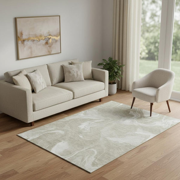 HomeRoots 5' X 8' Taupe and Ivory Abstract Area Rug - Washable, UV Protected, Stylish & Durable for Any Room 665845