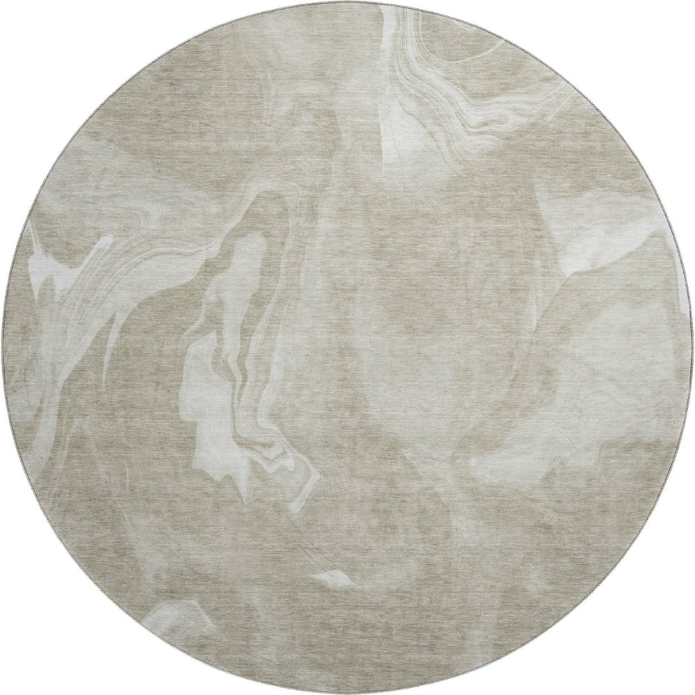 HomeRoots 8' Taupe and Ivory Abstract Round Rug - Washable, UV Protected, Durable Design for Modern Homes 665846