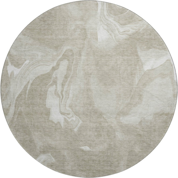 HomeRoots 8' Taupe and Ivory Abstract Round Rug - Washable, UV Protected, Durable Design for Modern Homes 665846