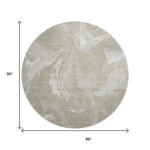 HomeRoots 8' Taupe and Ivory Abstract Round Rug - Washable, UV Protected, Durable Design for Modern Homes 665846