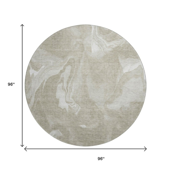 HomeRoots 8' Taupe and Ivory Abstract Round Rug - Washable, UV Protected, Durable Design for Modern Homes 665846