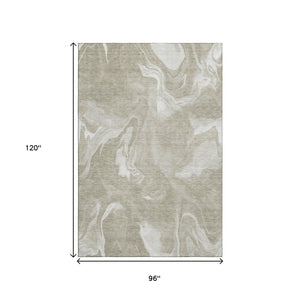 HomeRoots 8' X 10' Stylish Taupe & Ivory Abstract Area Rug - Washable, UV Protected, and Perfect for Any Space 665847