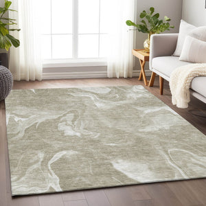 HomeRoots 8' X 10' Stylish Taupe & Ivory Abstract Area Rug - Washable, UV Protected, and Perfect for Any Space 665847