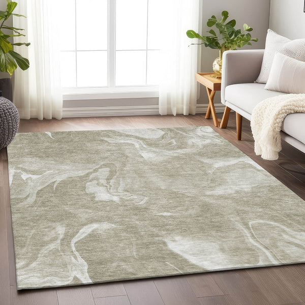 HomeRoots 8' X 10' Stylish Taupe & Ivory Abstract Area Rug - Washable, UV Protected, and Perfect for Any Space 665847