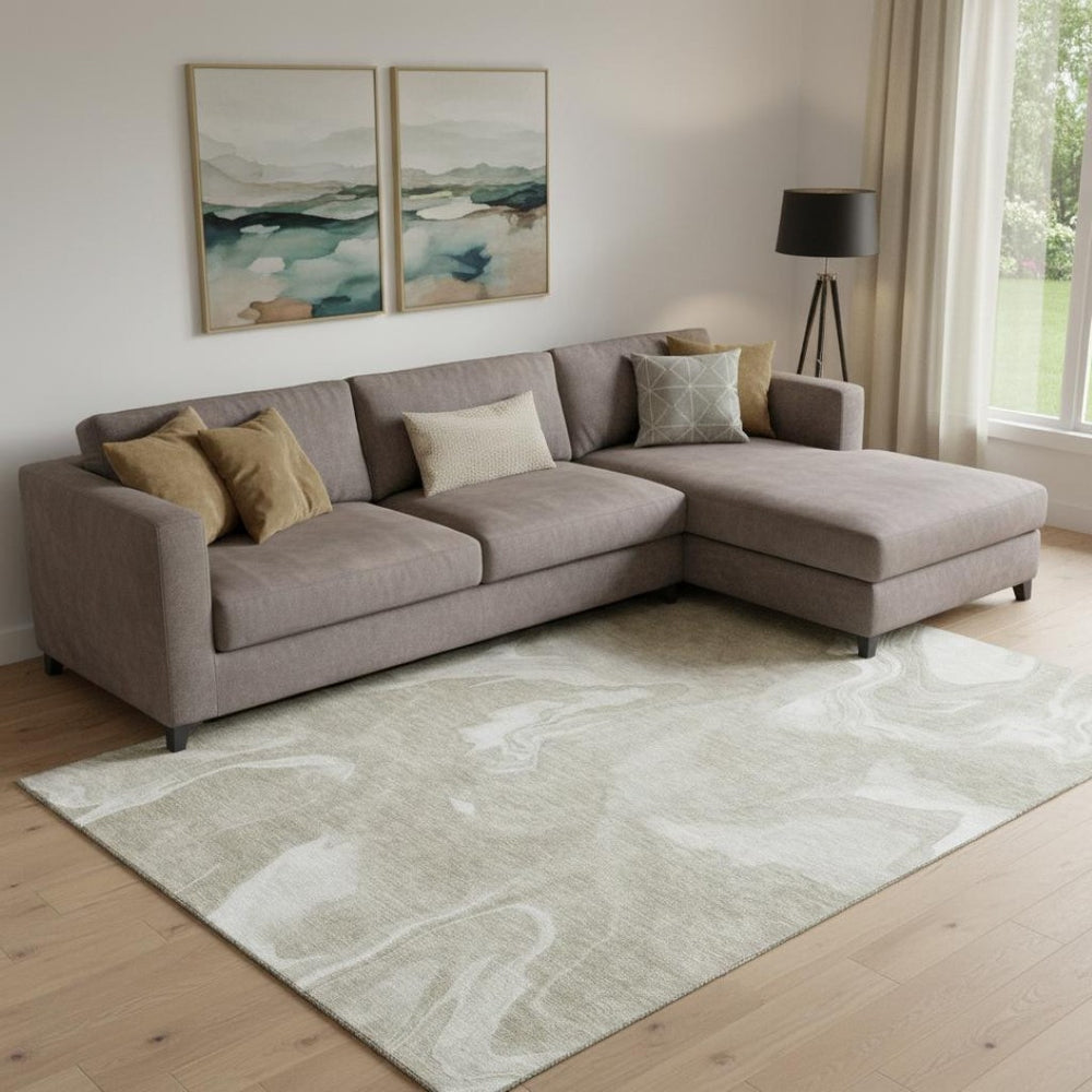 HomeRoots 9' X 12' Taupe and Ivory Abstract Area Rug - Washable, UV Protected, Stain Resistant for Busy Homes 665848