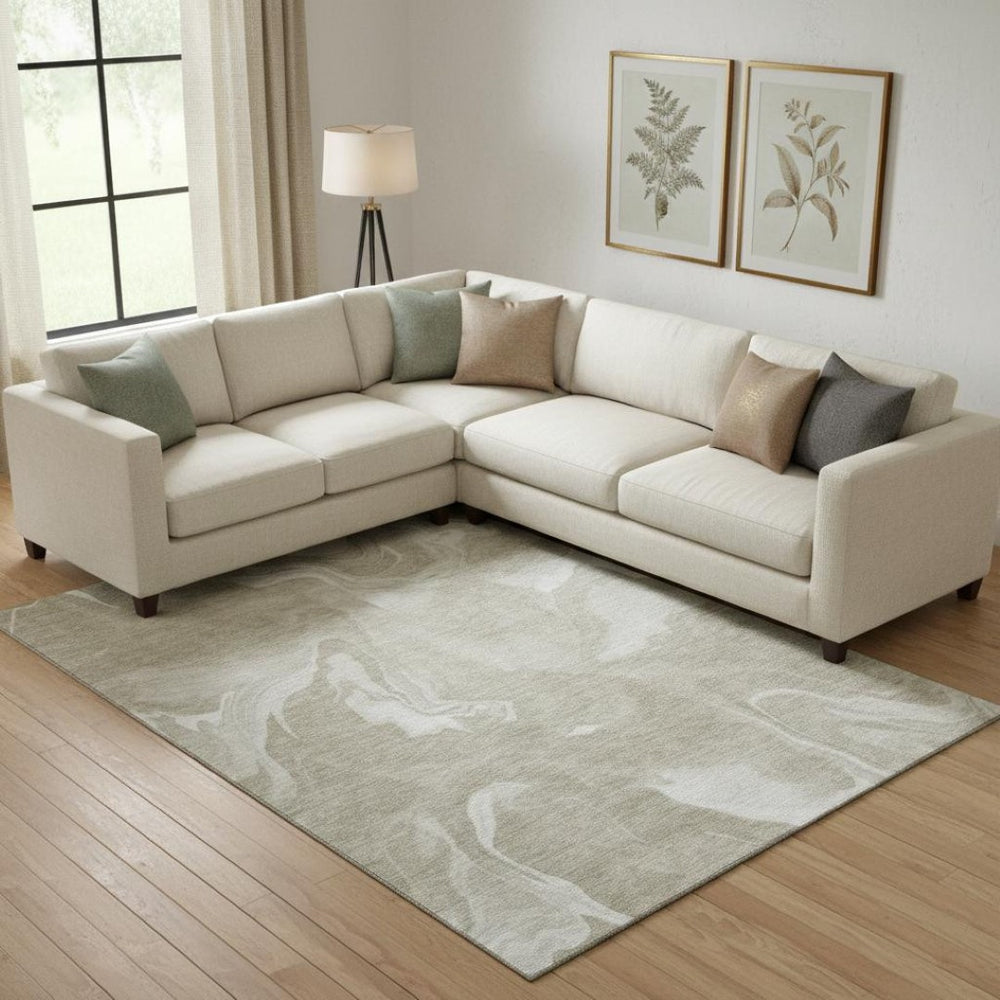 HomeRoots 10' Contemporary Taupe and Ivory Abstract Area Rug – Washable, UV Protected, Stain Resistant Design 665849