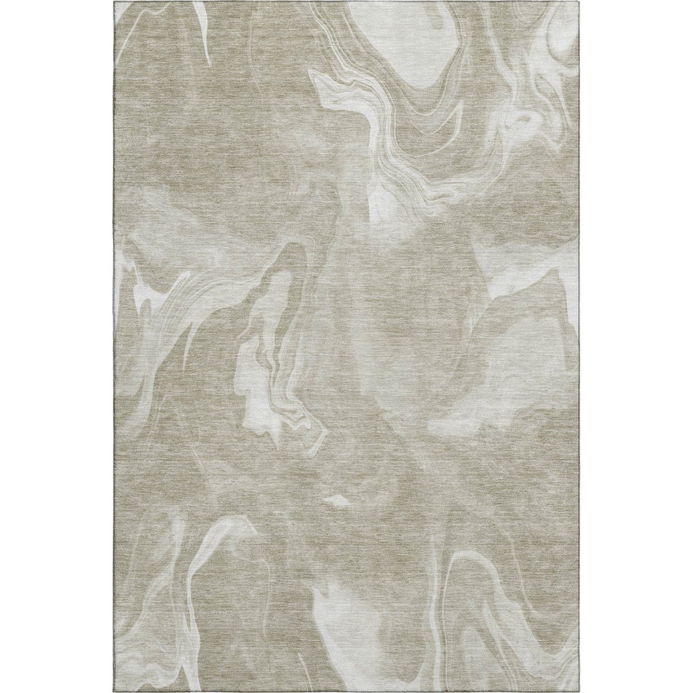 HomeRoots 10' Contemporary Taupe and Ivory Abstract Area Rug – Washable, UV Protected, Stain Resistant Design 665849