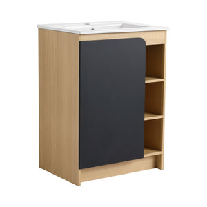 English Elm 24" Freestanding Vanity Light Oak Plywood Ceramic Sink Open Shelves Small Bath W3450P440612