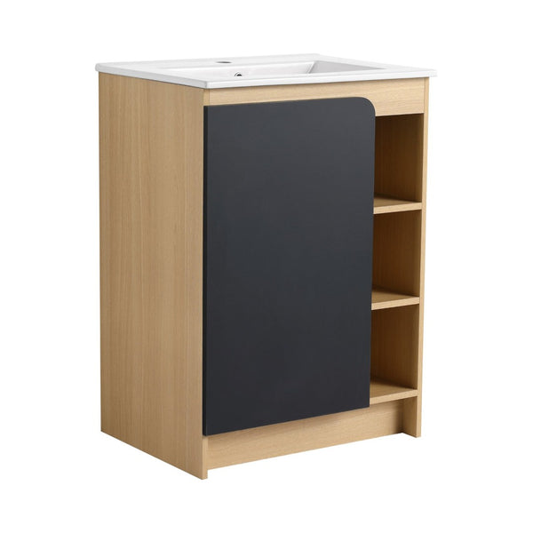English Elm 24" Freestanding Vanity Light Oak Plywood Ceramic Sink Open Shelves Small Bath W3450P440612