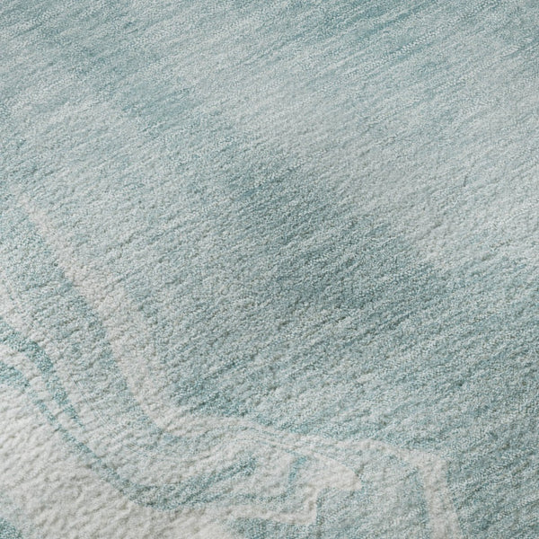 HomeRoots 5' X 8' Teal & Ivory Abstract Area Rug - Washable, UV-Protected, Stylish & Durable for Any Home 665851