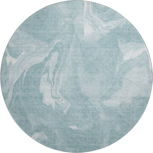 HomeRoots 8' Teal And Ivory Abstract Round Rug - Washable, UV Protected, Durable Design for High-Traffic Areas 665852