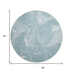 HomeRoots 8' Teal And Ivory Abstract Round Rug - Washable, UV Protected, Durable Design for High-Traffic Areas 665852